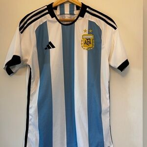 Adidas Blue and White Striped Jersey with Gold Accents